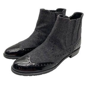 Stuart Weitzman Black/Gray Wingtip Wool Patent Leather Ankle Boots Women's 7.5